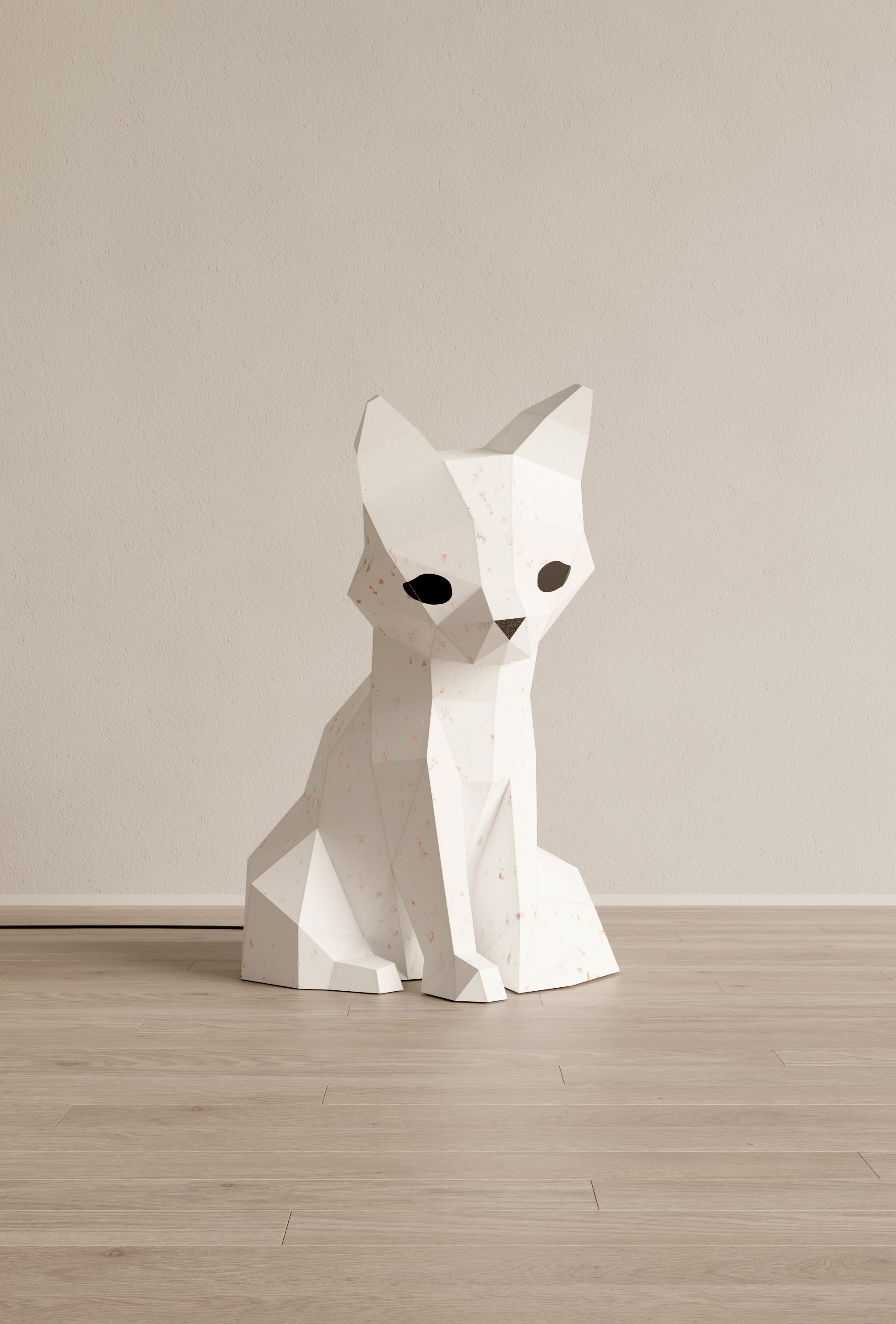 veilleuse bébé et enfant renard en papier style origami 3D - la veilleuse est éteinte. couleur du renard : blanc