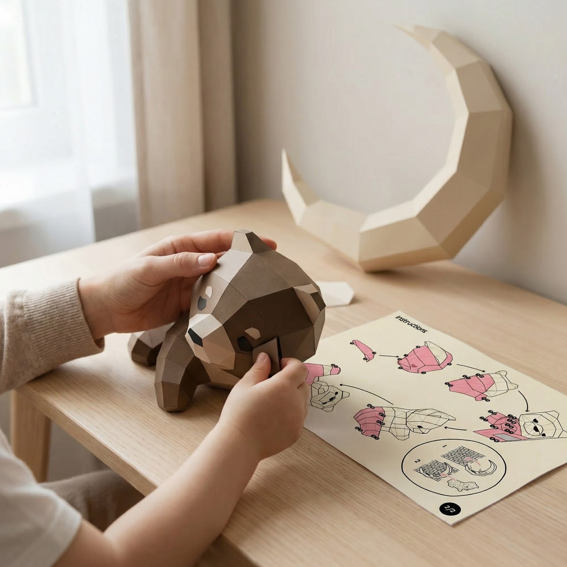 Boji décoration murale l'ourson lune en papier - Origami 3D à assembler