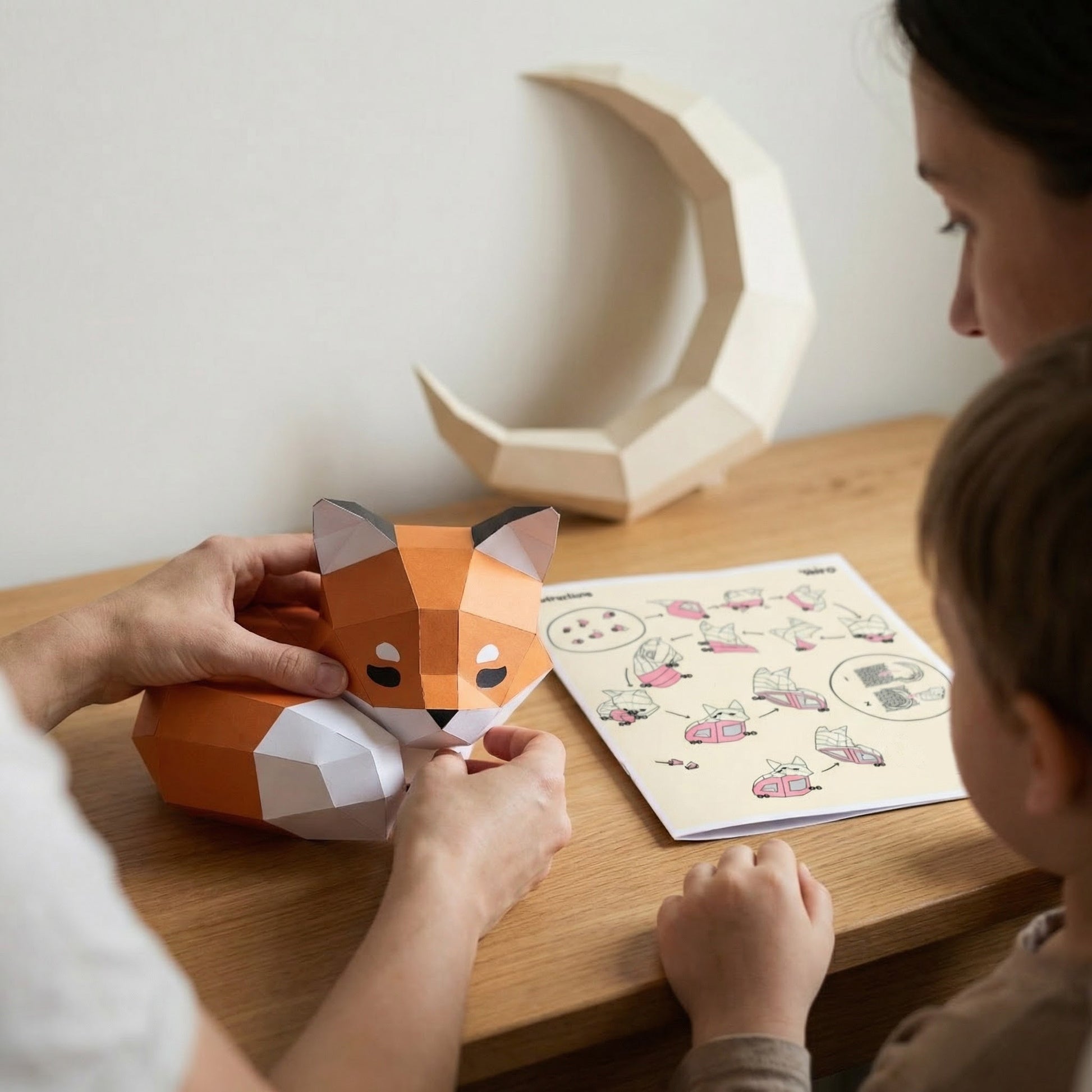 Shiro décoration murale renard lune en papier - Kit DIY Origami 3D à assembler