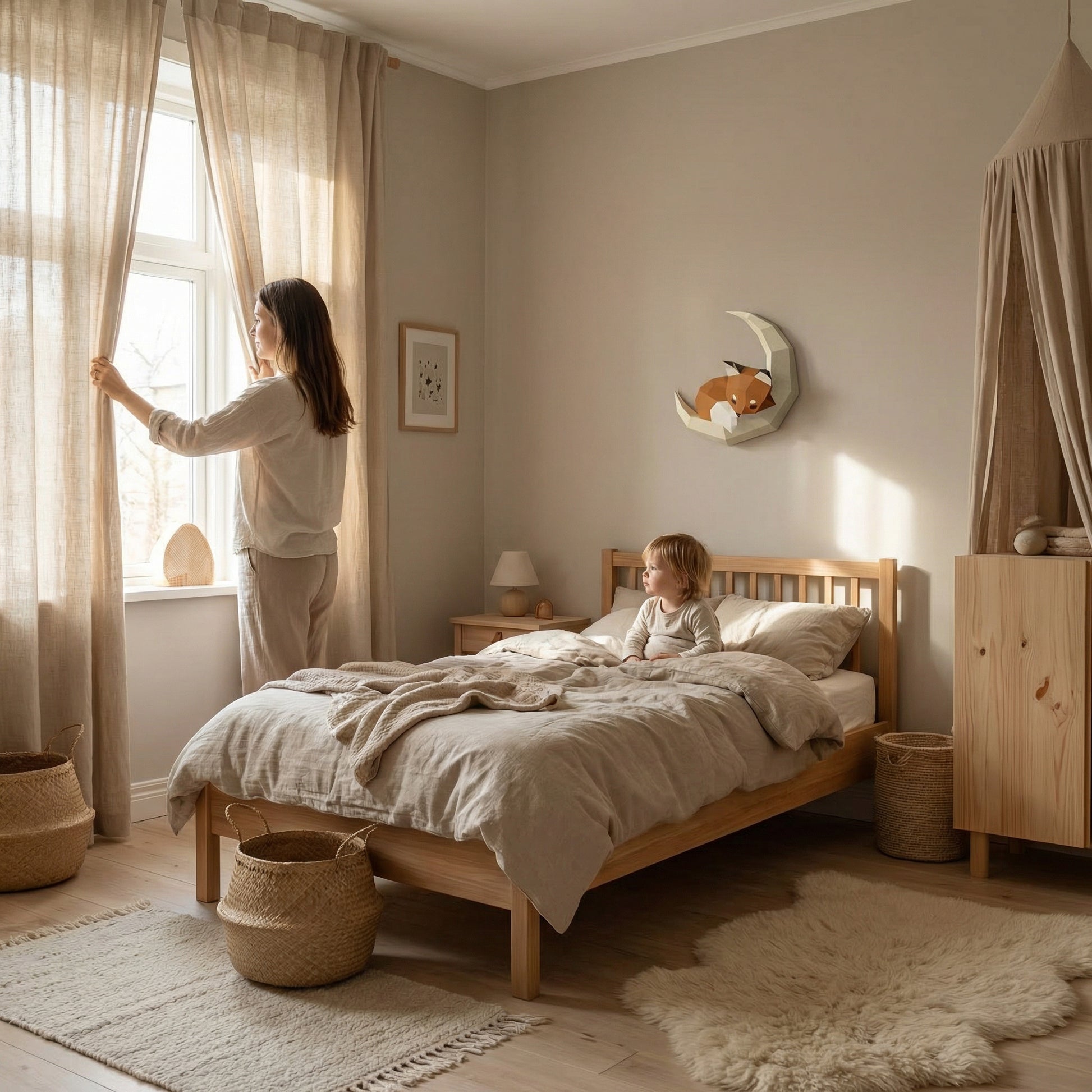 Shiro décoration murale renard lune en papier - Kit DIY Origami 3D à assembler