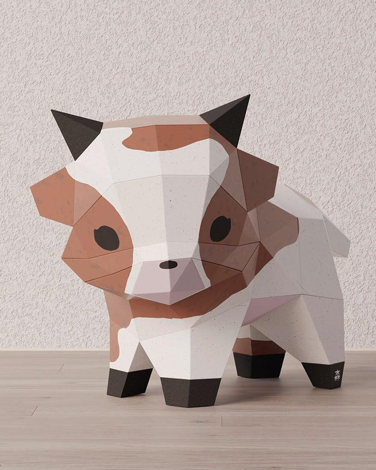 photo de l’origami 3D Miko la vache, vue de face
