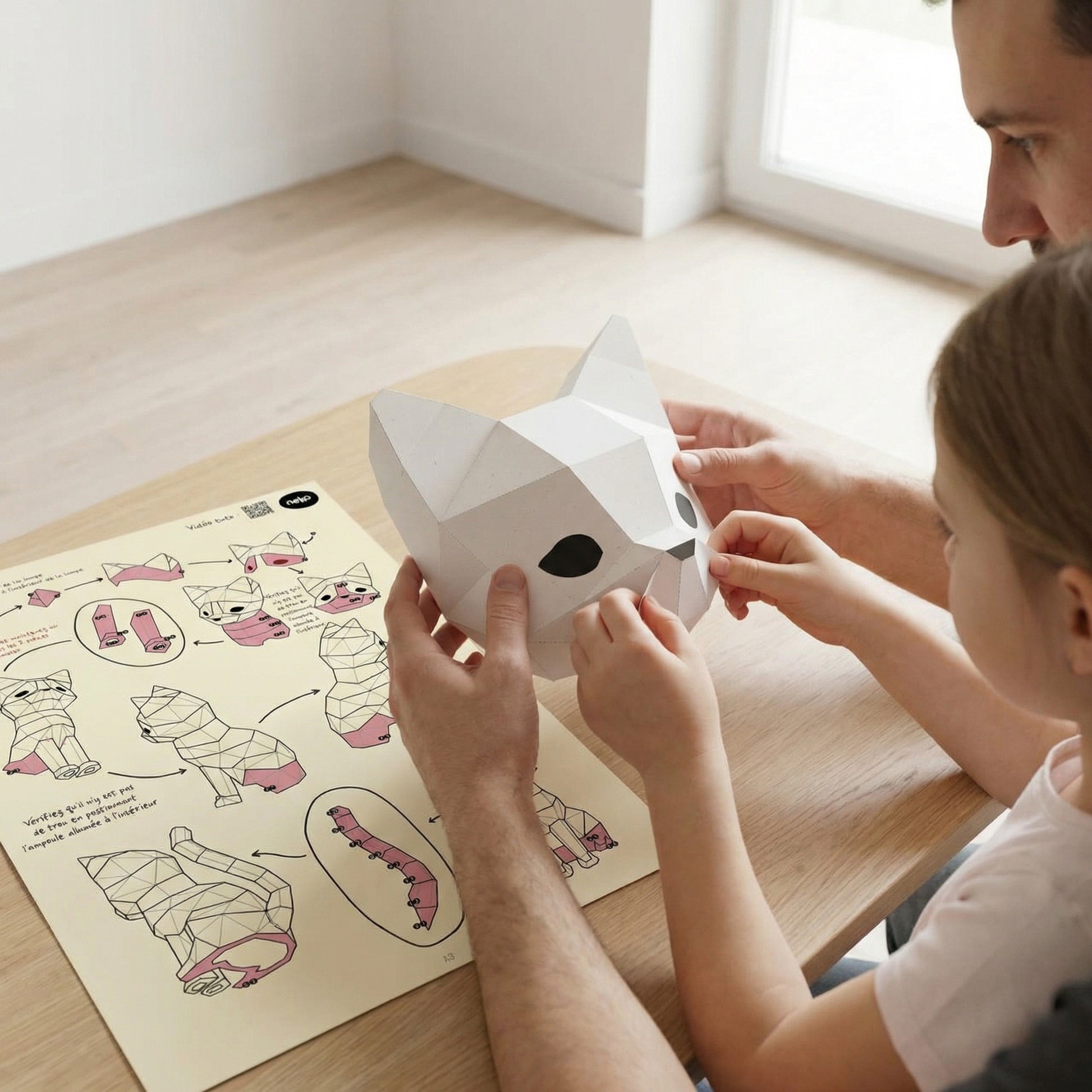 Neko veilleuse chat en papier -  Kit DIY Origami / Papercraft 3D à assembler