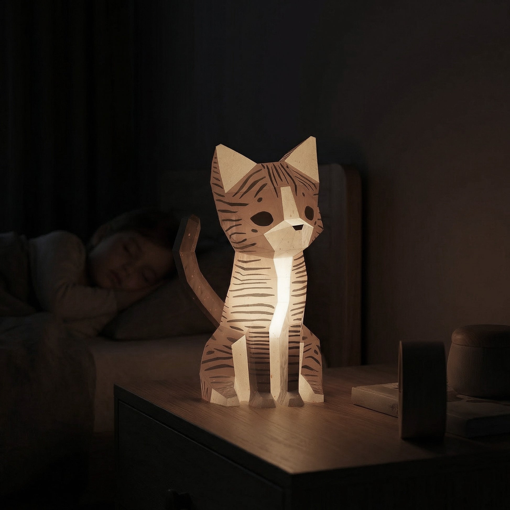 Neko veilleuse chat en papier -  Kit DIY Origami / Papercraft 3D à assembler