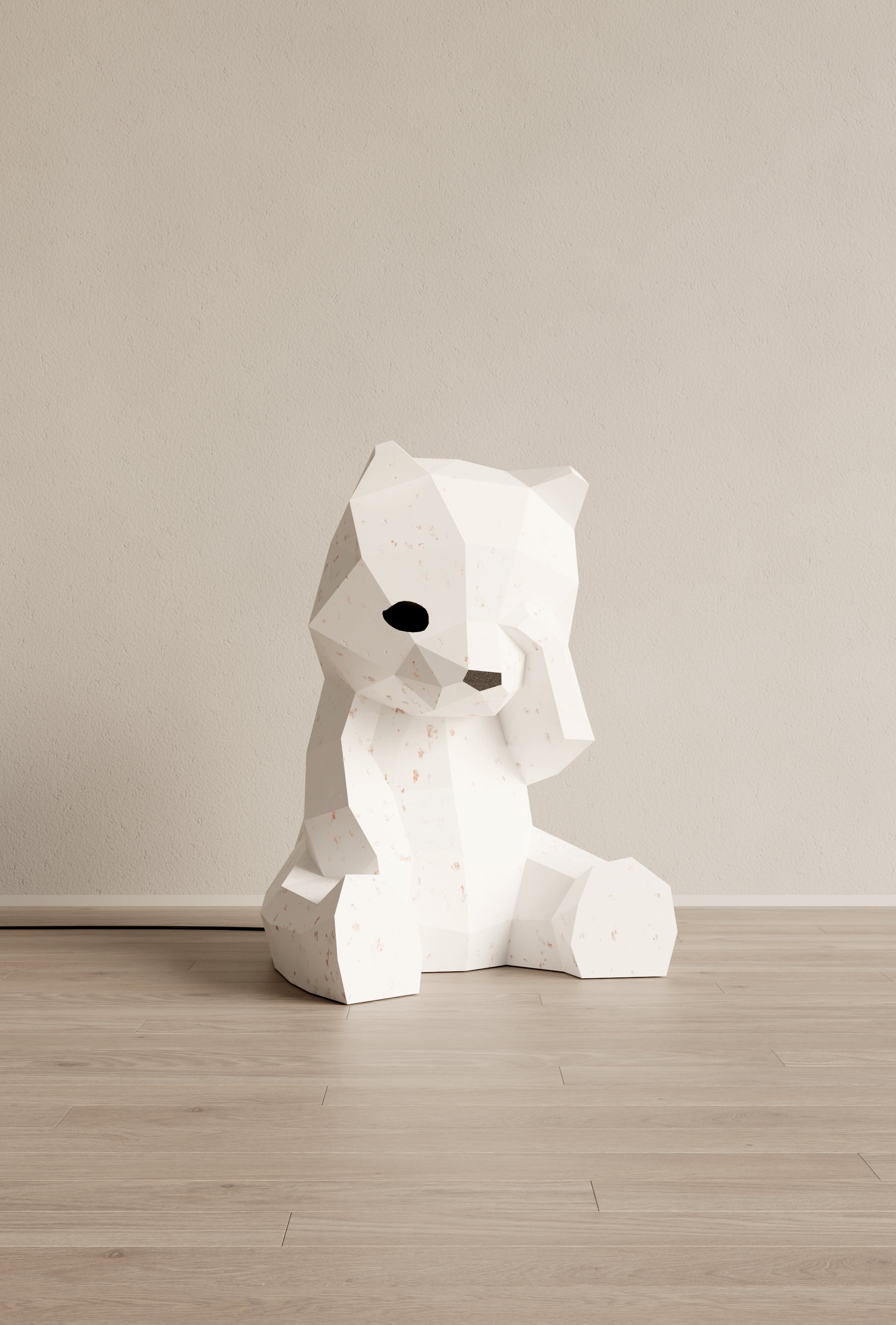 veilleuse bébé et enfant ourson en papier style origami 3D - la veilleuse est éteinte. couleur de l'ourson : blanc