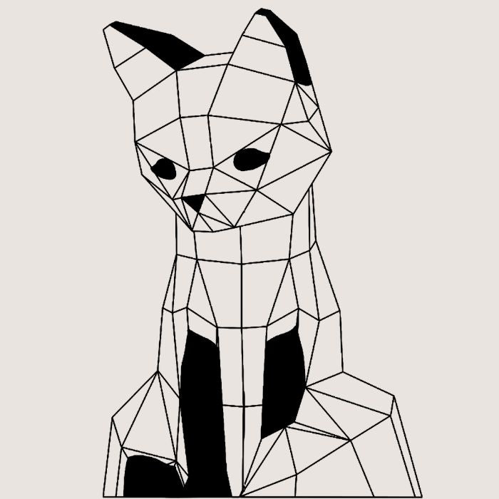 dessin noir et blanc en style origami de la veilleuse renard.