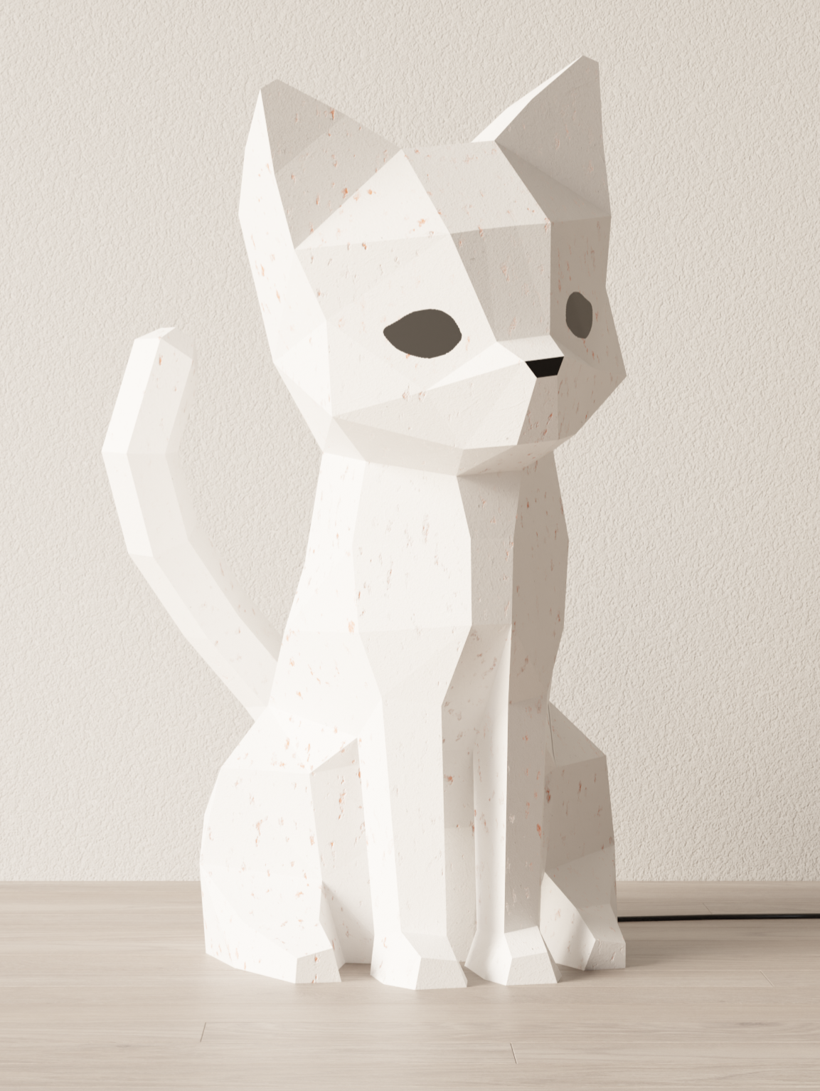 Lampe veilleuse chat en papier éteinte, kit DIY Moki Moki en papier blanc et reflets dorés, décoration douce pour chambre d’enfant.